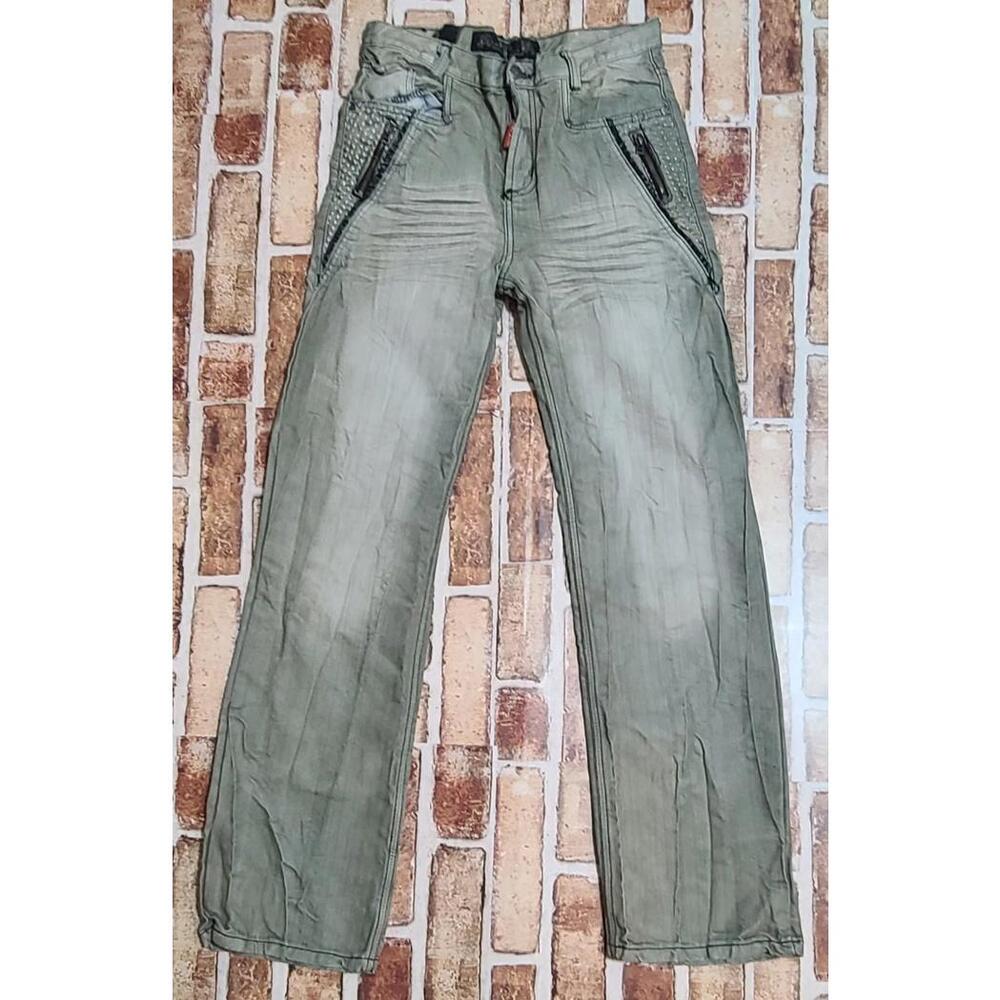 GS 115 Jeans Womens Sz 18 Pants Green/Gray Distressed Street Wear Grunge Whisker